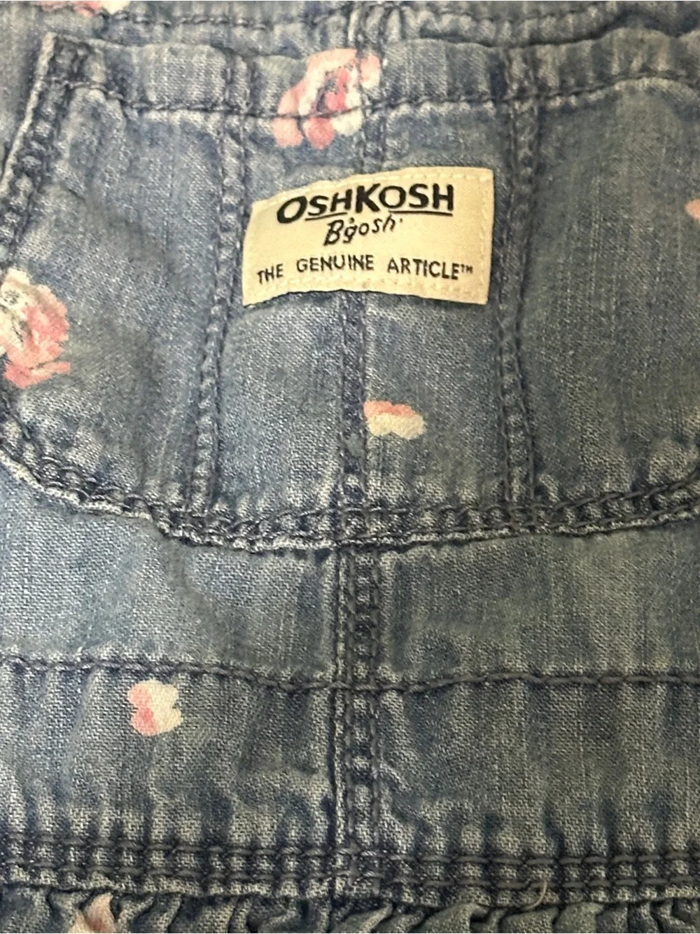 Vintage OshKosh B’Gosh Overall Dress Girls Floral Blue Denim Bibs 3T